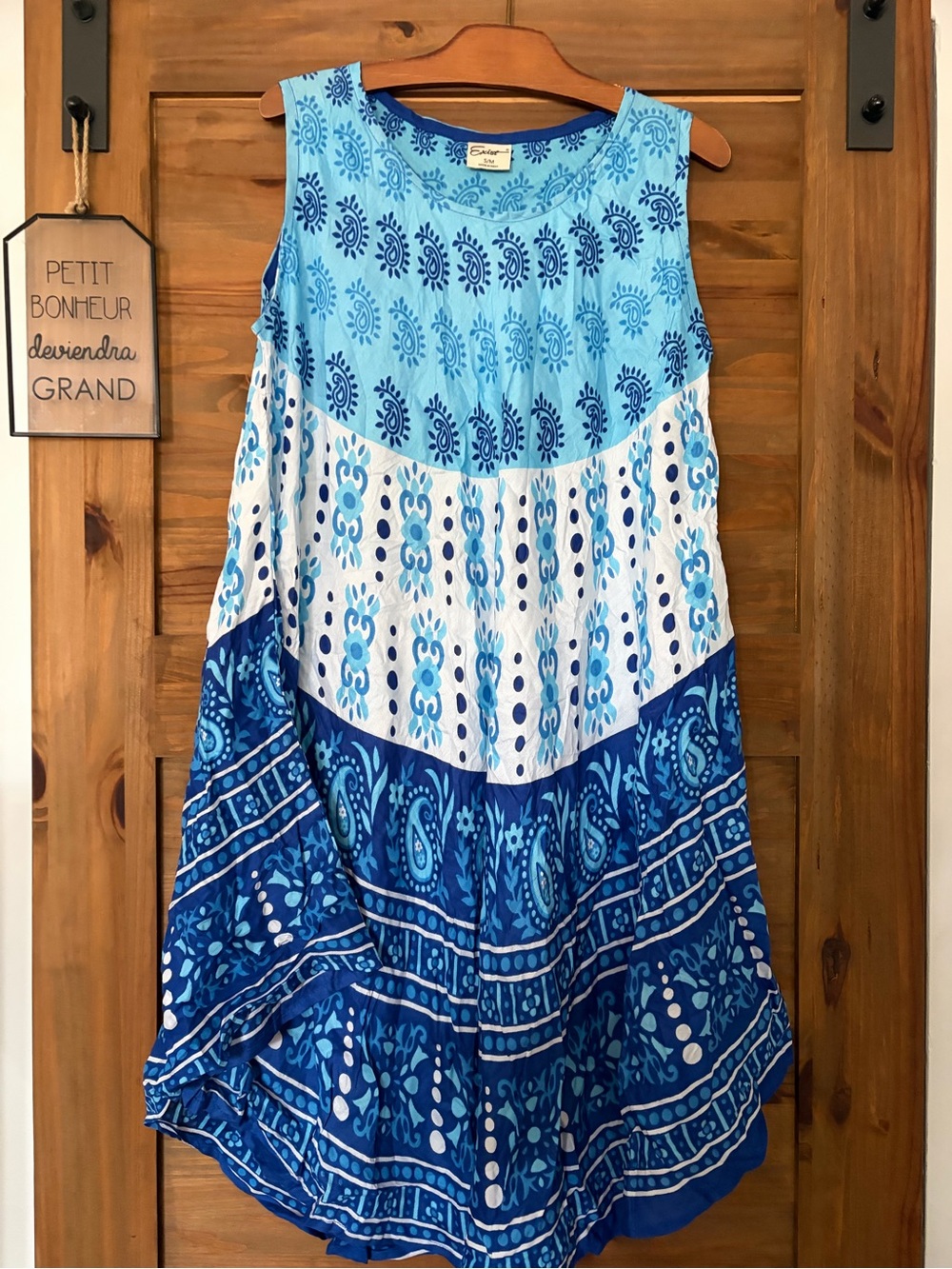 Exist Blue and White Printed Sleeveless Casual Dress